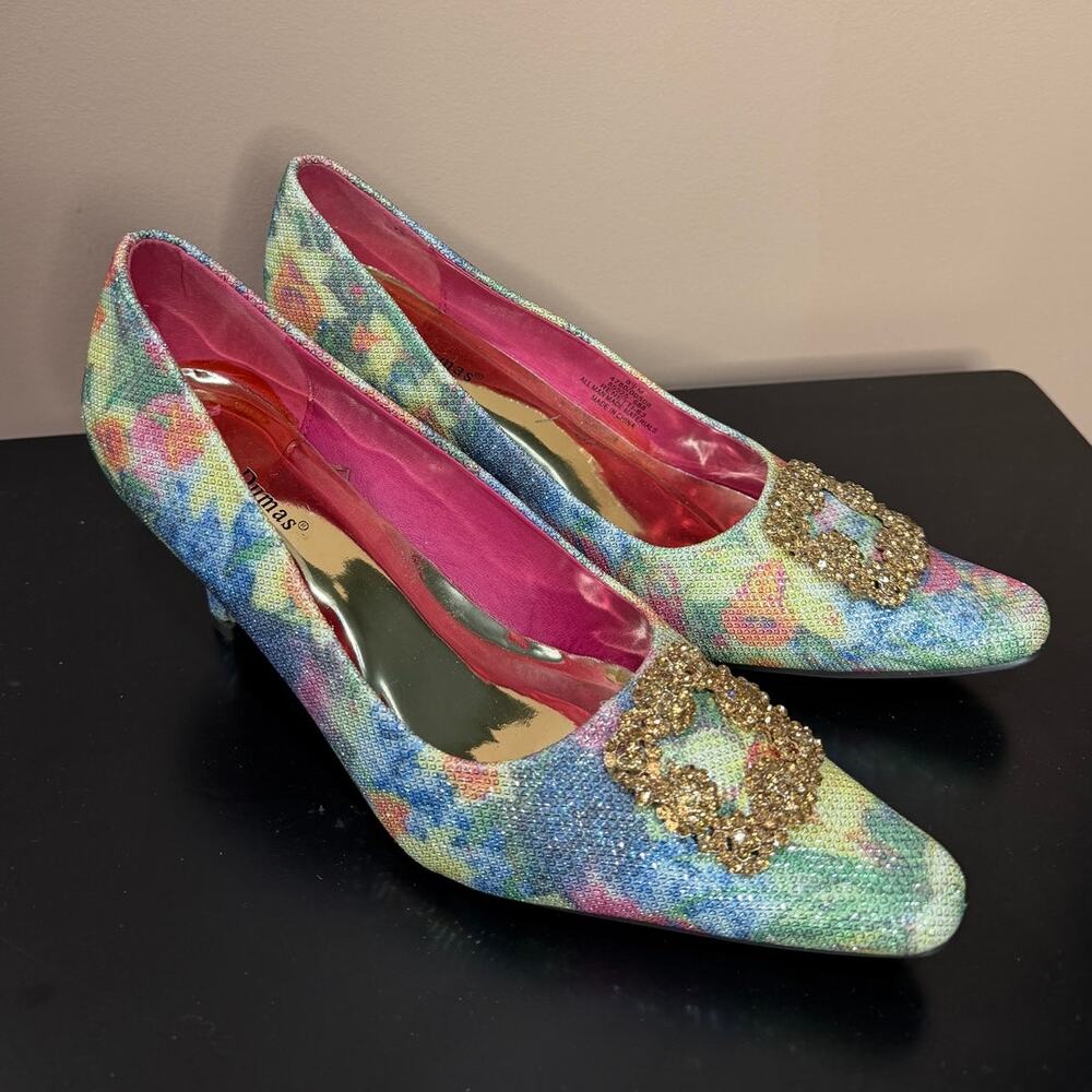 Pierre Dumas Renetti Floral Glitter Kitten Heel
